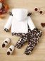 Preview: Baby Mädchen 2-teiliges beigeweiß Hoodie-Hosen-Set mit Leopardenmuster