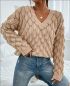 Preview: Damen Strickpullover mit Skalenmuster, V-ausschnitt, Khaki-Farbe