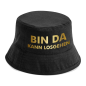 Preview: Party Hut, Bucket Hat, Fischer Hut, Hut bedruckt mit Spruch: Ich bin da, kann losgehen, goldene Schrift
