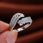 Preview: Damen Ring, Wickelring, im Blattdesign, mit Strasssteinen, verstellbar
