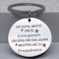 Preview: Runder Metall Schlüsselanhänger mit Gravur "Der Zufall machte uns zu Kolleginnen..." Freundschaftsgeschenk für Kollegen