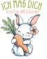 Preview: Stofftier, Kuscheltier Hase mit bedrucktem Mini Tshirt - Ich mag dich volle Möhre!