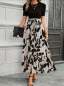 Preview: Damenkleid, Freizeitkleid 2 Farbig schwarz ecru mit Blattmuster, Kurzarmkleid