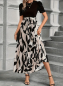 Preview: Damenkleid, Freizeitkleid 2 Farbig schwarz ecru mit Blattmuster, Kurzarmkleid
