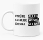 Preview: Schwarzweiße oder weiße Tasse "Prüfe alles, glaube wenig, denke selbst"
