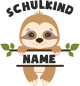Preview: Stofftier, Kuscheltier, Teddy, Teddybär mit Wunschnamen und Mini Tshirt - Motiv Schulkind Faultier