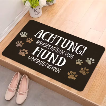 Preview: Fußmatte mit Spruch "Achtung, Besucher müssen vom Hund genehmigt werden." weiche Eingangsmatte