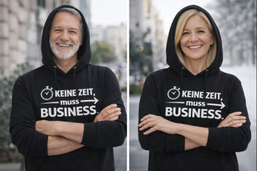Preview: Kapuzenpullover, Hoodie schwarz mit Motiv: Keine Zeit - muss Business