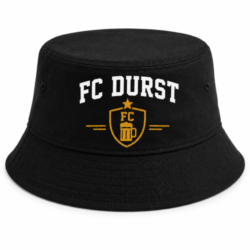Lustiger Bucket Hat WM Fan Hut – Bierliebhaber Fischerhut mit Fußball Spruch – Festival & Public Viewing Sommerhut Schwarz FC DURST TEAM BIERGARTEN SEKTION ESKALATION HOPFEN UNITED DIE 12. FLASCHE