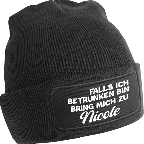 2er Set One Size Beanie, Mütze bedruckt mit Spruch: Falls ich betrunken bin, bringt mich zu... , Ich bin... - mit Wunschnamen