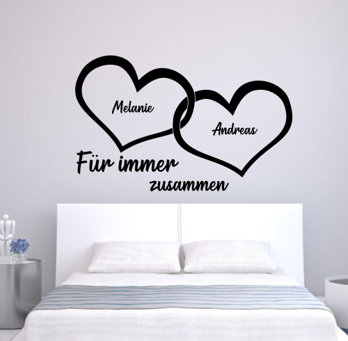 Wandtattoo "Für immer zusammen - verbundene Herzen mit Wunschnamen"