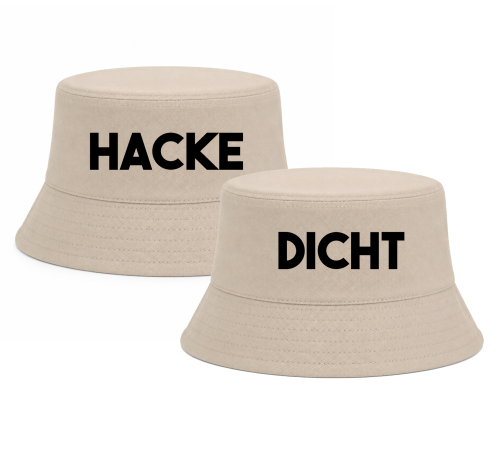 2er Set Hüte, Party Hut, Bucket Hat, Fischer Hut, Hut bedruckt mit Spruch: HACKE DICHT - Farbe sand