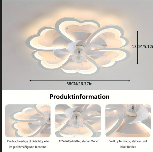Premium LED Deckenleuchte mit Ventilator – Modernes Design in Blütenform, Ø 68 cm, leise & leistungsstark