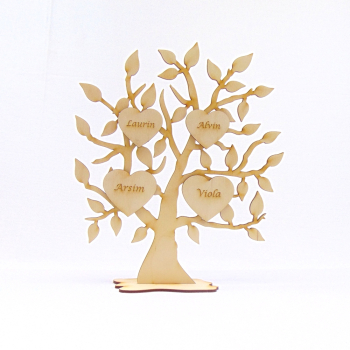 Personalisierter Lebensbaum mit Gravierten Herzen, Anzahl wählbar, 28 cm Hoch