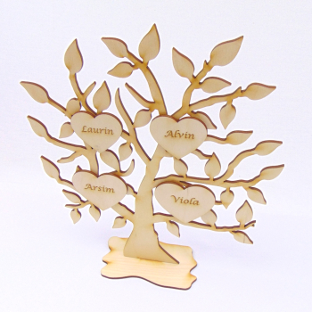 Personalisierter Lebensbaum mit Gravierten Herzen, Anzahl wählbar, 28 cm Hoch
