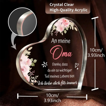 Acryl Herz, Acrylherz, Acryl Aufsteller, mit Spruch:"An meine Oma..."