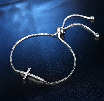 Damen Armband, Kettenarmband mit Kreuz und Strasssteinen, verstellbar