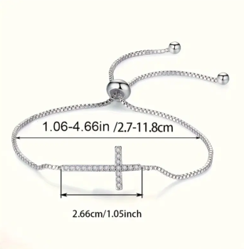 Damen Armband, Kettenarmband mit Kreuz und Strasssteinen, verstellbar
