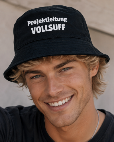 Party Hut, Bucket Hat, Fischer Hut, Hut bedruckt mit Spruch: Projektleitung VOLLSUFF