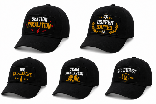 Lustige Bier Cap Herren – Geschenk für Fußballfans & Bierliebhaber – Schwarze Baseball Kappe FC DURST TEAM BIERGARTEN SEKTION ESKALATION HOPFEN UNITED DIE 12. FLASCHE