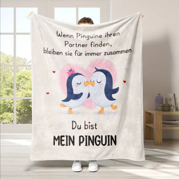 Kuscheldecke, Flanelldecke, Super Weiche Wurfdecke, Bedruckte Decke "Du bist mein Pinguin"