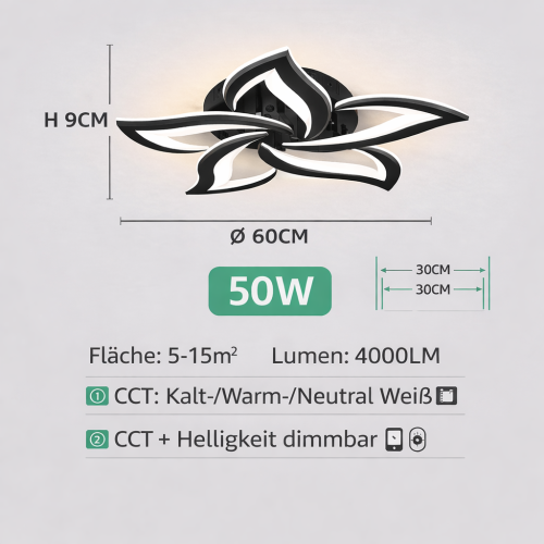 Premium LED Deckenleuchte Lampe schwarzweiße  oder weiße Blume - 3 Größen