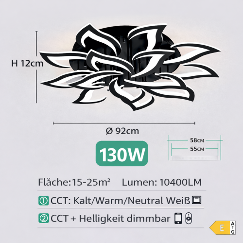 Premium LED Deckenleuchte Lampe schwarzweiße  oder weiße Blume - 3 Größen