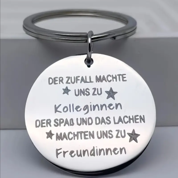 Runder Metall Schlüsselanhänger mit Gravur "Der Zufall machte uns zu Kolleginnen..." Freundschaftsgeschenk für Kollegen