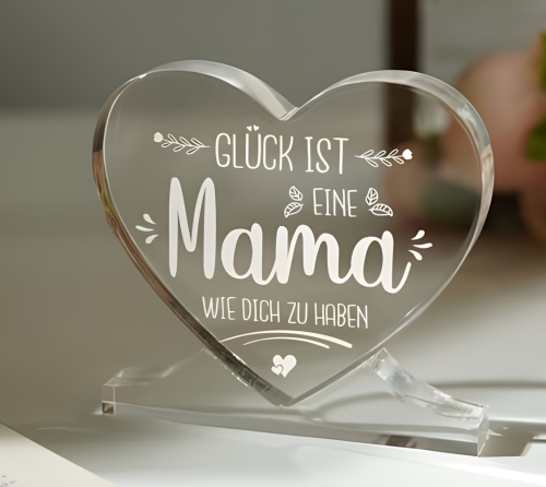 Acryl Herz mit Spruch „Glück ist eine Mama wie dich zu haben“ – Herz Deko & Geschenk für Mama 10 cm
