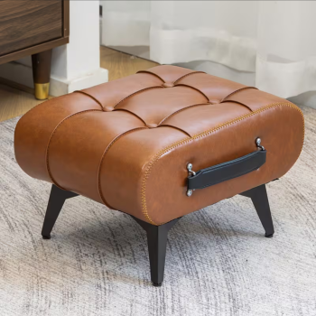 Design-Fußhocker aus Öl-Wachs-Fauxleder – Kompakt, Stabil, mit Holzfüßen