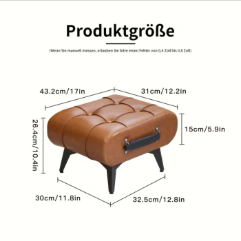 Preview: Design-Fußhocker aus Öl-Wachs-Fauxleder – Kompakt, Stabil, mit Holzfüßen