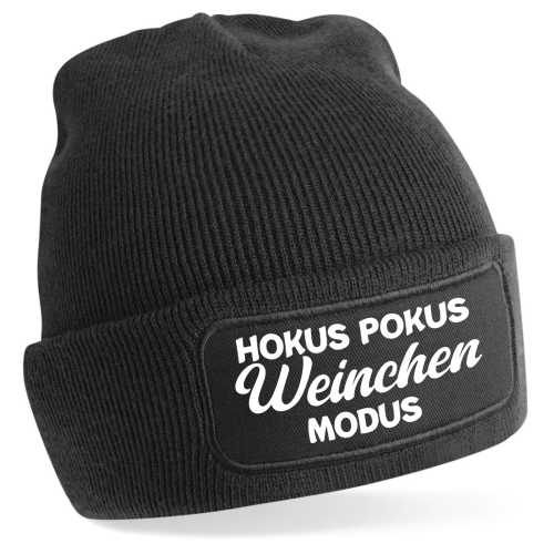 One Size Beanie mit Spruch: Hokus Pokus MODUS zu Auswahl: Weinchen, Sektchen, Bierchen oder Schnäpschen