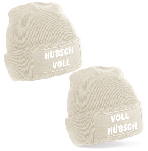 2er Set One Size Beanie, Mützen mit Spruch: Voll Hübsch Hübsch Voll, Partner Mützen, Couple Beanies