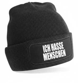One Size Beanie, Mütze mit Spruch: Ich hasse Menschen