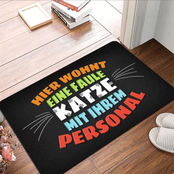 Fußmatte mit Spruch "Hier wohnt eine faule Katze mit ihrem Personal" weiche Eingangsmatte