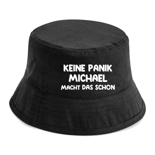 Party Hut, Bucket Hat, Fischer Hut, Hut bedruckt mit Spruch: Keine Panik... Wunschname macht das schon