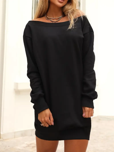 Lässiger schulterfreier Langarm-Longpullover, Minikleid mit Flügelmuster