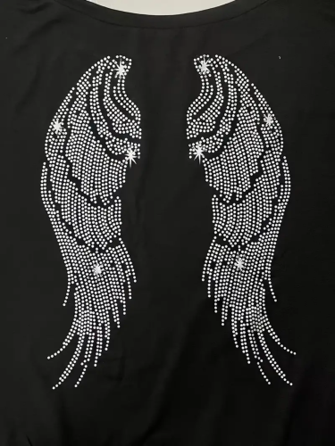 Lässiger schulterfreier Langarm-Longpullover, Minikleid mit Flügelmuster