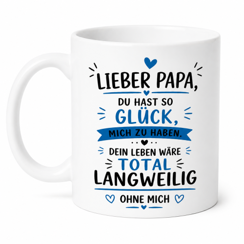 Tasse oder Kissen „Liebe Mama o. Lieber Papa, du hast so Glück mich zu haben“ – Geschenk für Mama, Papa | Muttertag, Vatertag | Geburtstag | Humor Geschenkidee
