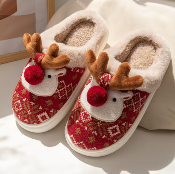 Unisex Hausschuhe mit Rentier in Weinachts- Design