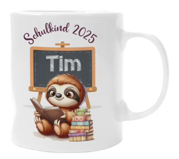 Weiße oder schwarzweiße Tasse "Schulkind 2025 Motiv Katze oder Pinguin, personalisiert"
