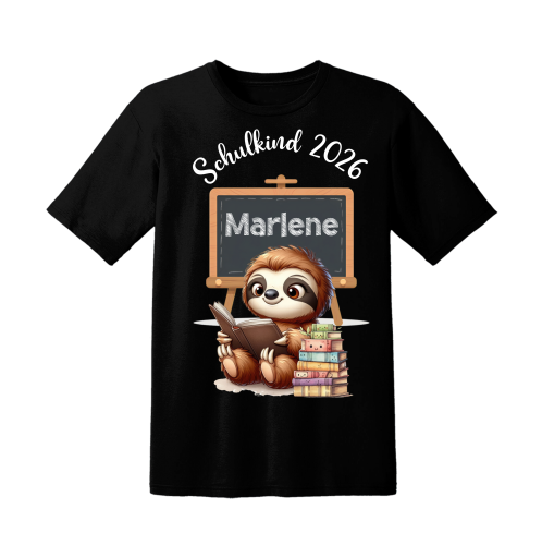 Kinder T-Shirt mit Motiv  Schulkind 2026 Modell:Katze, Pinguin, Faultier personalisiert