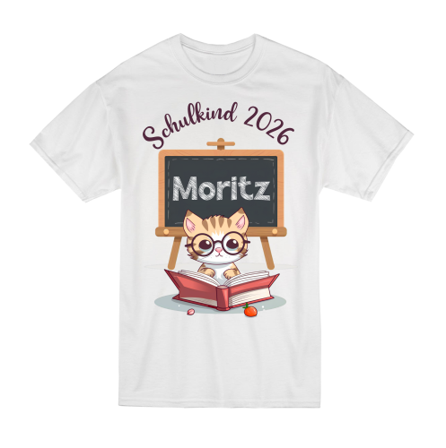 Kinder T-Shirt mit Motiv  Schulkind 2026 Modell:Katze, Pinguin, Faultier personalisiert