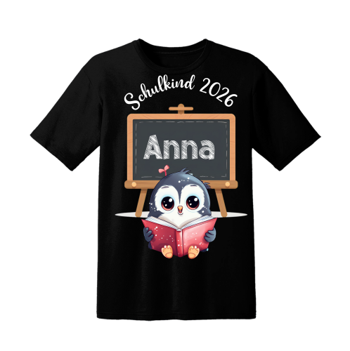 Kinder T-Shirt mit Motiv  Schulkind 2026 Modell:Katze, Pinguin, Faultier personalisiert