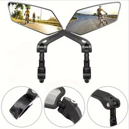 2x Fahrrad Rückspiegel Weitwinkel 360° Verstellbar – Lenkerspiegel aus ABS für E-Bike, Mountainbike, Roller & E-Scooter – Schwarzes Rechteck-Design