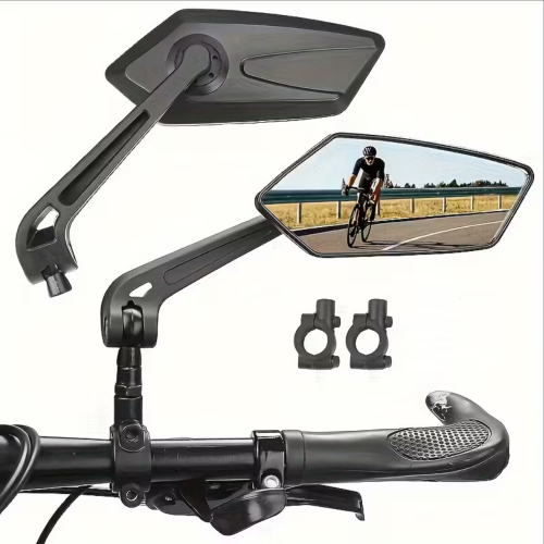 2x Fahrrad Rückspiegel Weitwinkel 360° Verstellbar – Lenkerspiegel aus ABS für E-Bike, Mountainbike, Roller & E-Scooter – Schwarzes Rechteck-Design