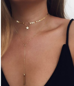 Lange Halskette mit Stern und Pailletten goldfarbig