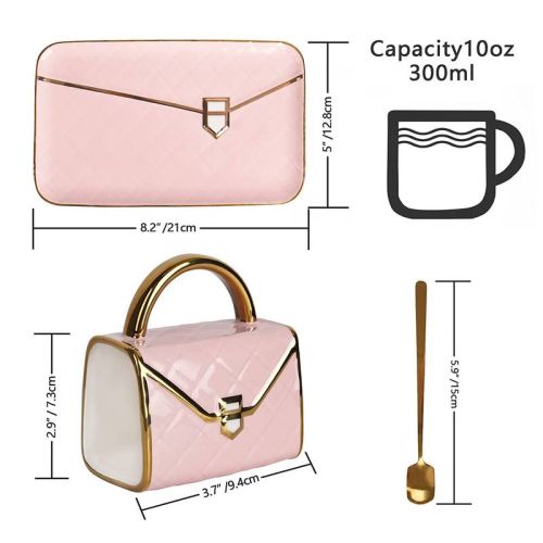 Handtaschenförmiges Kaffeeset, bestehend aus Kaffeetasse, Dessertteller (Untertasse), Löffel - Deluxe-
