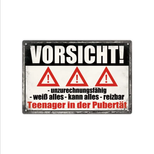 Retro-Metallschild Vintage Blechschild Küche mit lustigem Spruch, "Vorsicht, -unzurechnungsfähig -weiß -alles -kann Alles -reizbar Teenager in der Pubertät"