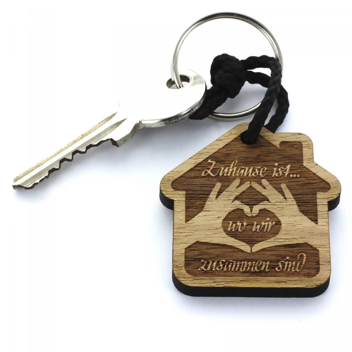 Motiv und Wunsch Ein sehr schöner Holz Schlüsselanhänger in Hausform mit Gravur 